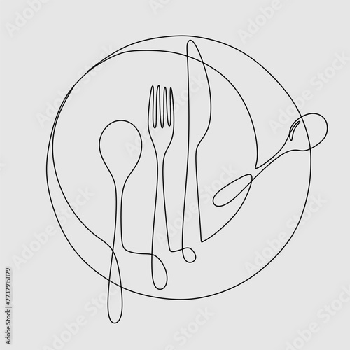 One continuous linear plate, high and fork. Vector illustration.