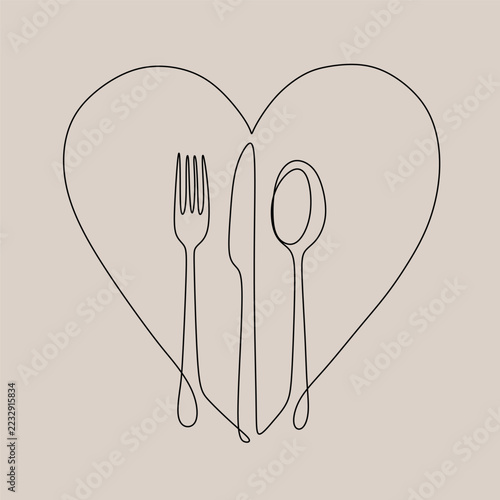 One continuous linear plate, high and fork. Vector illustration.