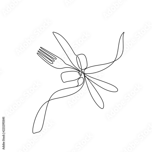 One continuous linear plate, high and fork. Vector illustration.