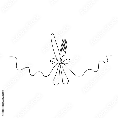 One continuous linear plate, high and fork. Vector illustration.