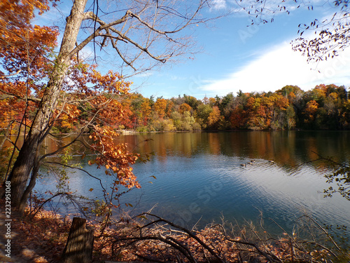 Fall landscape with colorful trees and lake