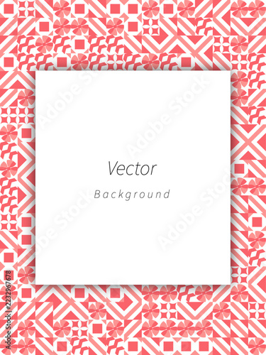 Pink geometric pattern vector background with white frame template
