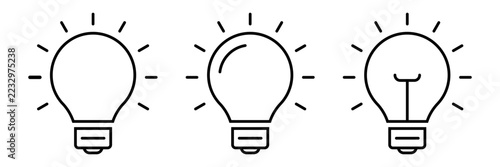 Light Bulb Icon Set, Minimal Outline and Idea Illustration Symbols