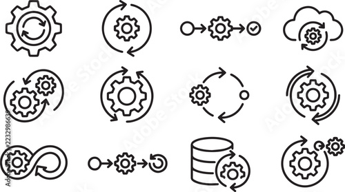 Sync process and workflow icon set