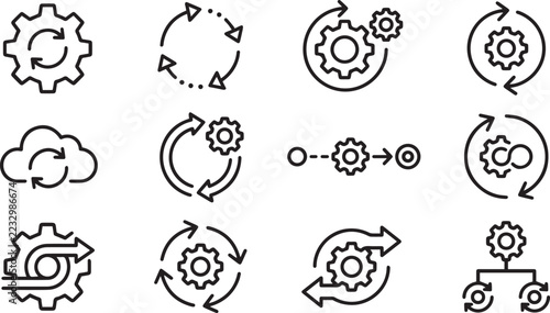 Sync process and workflow icon set