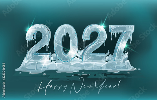 Frosty 2027 new year greeting card, vector illustration