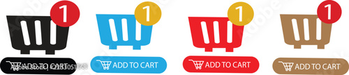 Set of four colorful shopping cart icons with notification badges for online retail websites and mobile applications