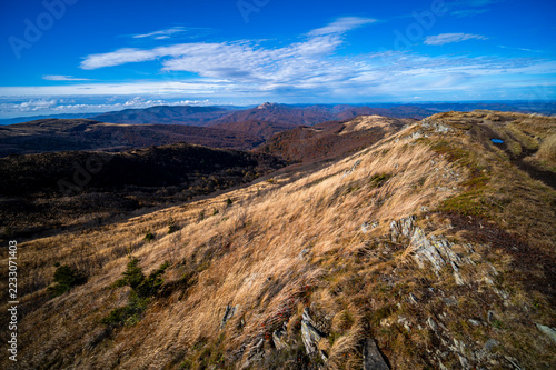 Bieszczady Mountains landscape view from Bukowe Berdo peak in autumn