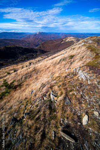 Bieszczady Mountains landscape view from Bukowe Berdo peak in autumn