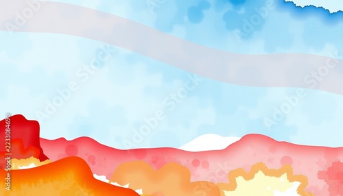 Abstract Watercolor Background with Red and White Grunge Stripes, Colorful Flowing Waves, Artistic Textures, and Open Space for Text in Modern Banner Design