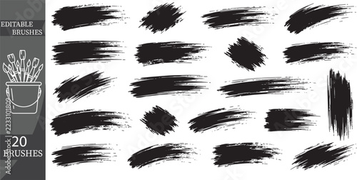 20 Expressive Black Dry Brush Strokes with Dynamic Ink Textures for Abstract Art, Creative Overlays and Graphic Design