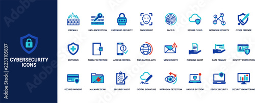 Cybersecurity icon set, network security line icons