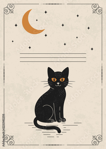 Minimalist Retro Halloween Poster with Black Cat