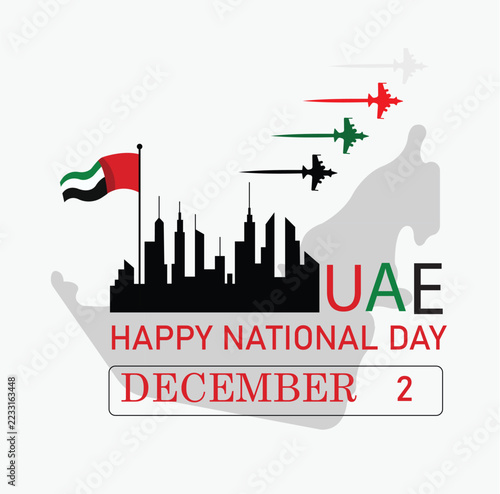 UAE National Day Celebration Poster with Dubai Skyline, Flag and Fighter Jets
