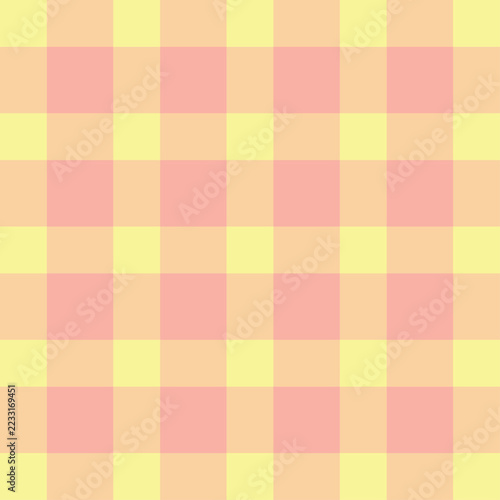 Seamless retro pastel pink and pale yellow gingham checkered pattern background vector illustration. Abstract flat geometric repeating plaid square design for summer baby shower packaging decor art