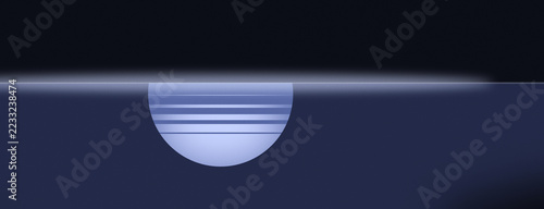 Fotografie Abstract geometric background in dark blue with a semicircular cutout revealing layered blue lines