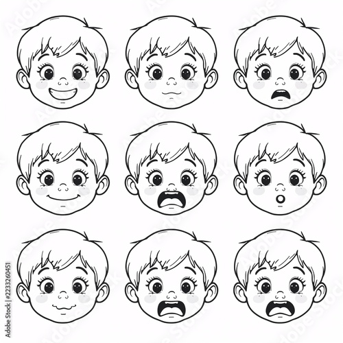 AI Generative. People Facial Expressions Line Icon Set Minimalist Character Avatars Vector. 1