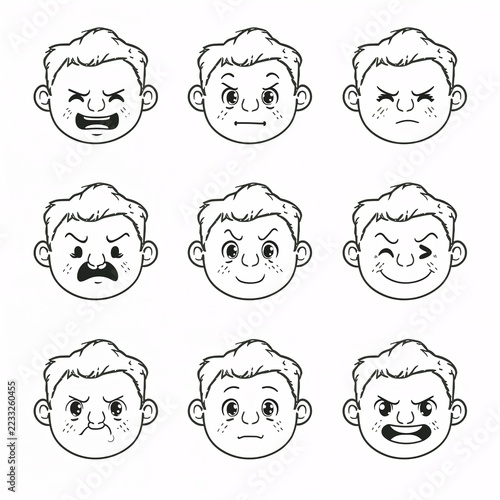 AI Generative. People Facial Expressions Line Icon Set Minimalist Character Avatars Vector. 1