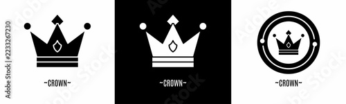 Crown logo set. Collection of black and white logos. Stock vector..