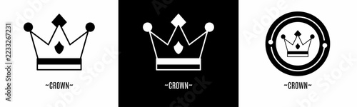 Crown logo set. Collection of black and white logos. Stock vector..