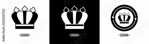 Crown logo set. Collection of black and white logos. Stock vector..