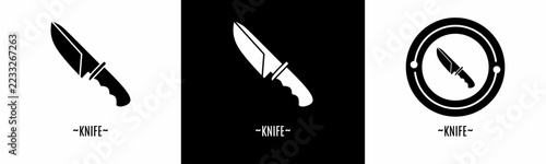 Knife logo set. Collection of black and white logos. Stock vector..