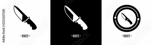 Knife logo set. Collection of black and white logos. Stock vector..