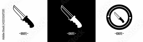 Knife logo set. Collection of black and white logos. Stock vector..