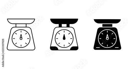 Obraz na plátně Kitchen Scale Icons, Weighing Device Vector Set, Food Measurement Tools