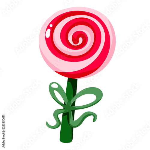Cute Pink and Red Swirl Lollipop with Green Ribbon Bow