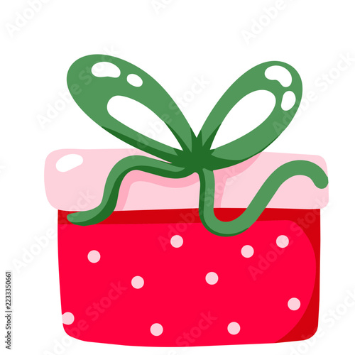 Cute Red Christmas Gift Box with Pink Lid and Green Ribbon