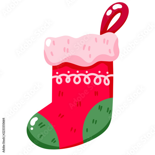 Cute Red Christmas Stocking with Pink Fur Cuff and Green Accents