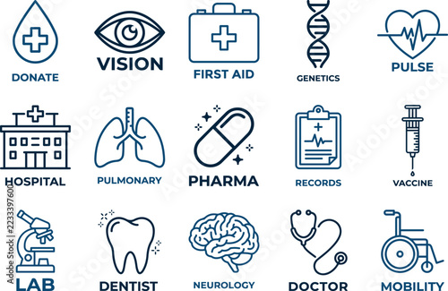 Hospital healthcare medical services icons for patient treatment services