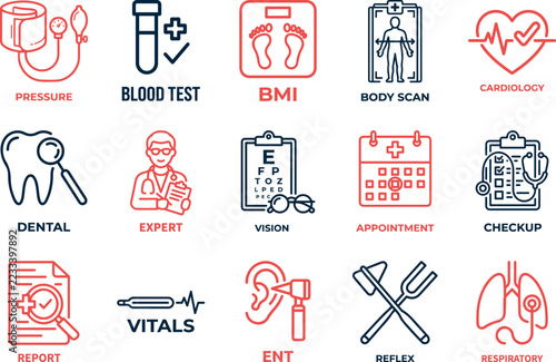 Medical checkup healthcare diagnostic icons for patient examination services
