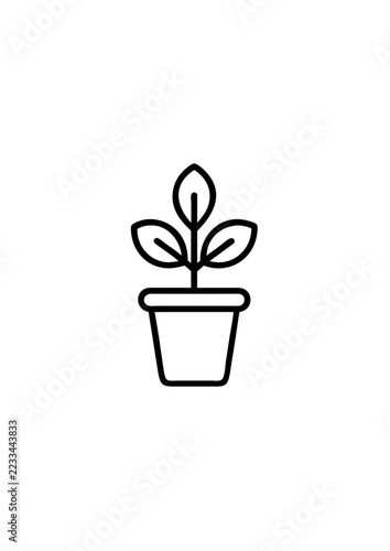 Small potted plant icon with three leaves in black outline