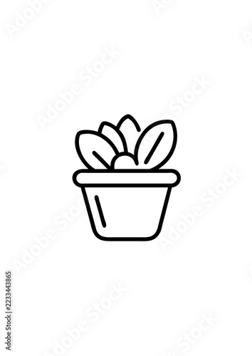 Small potted plant icon with leaves in simple line art