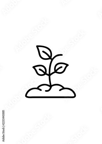 Small green sprout growing in soil line art icon