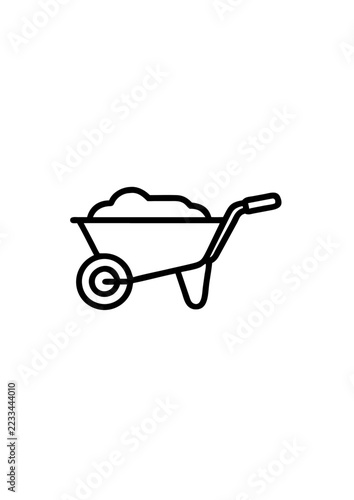 Simple wheelbarrow icon with soil for gardening and construction