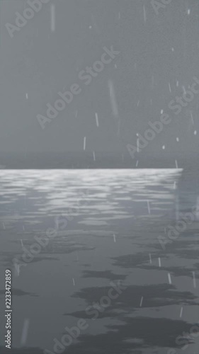 Vertical video: Watching water surface making ripples at sea with rain increasing