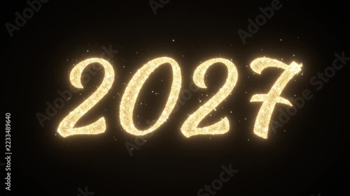 2027 gold glitter text with sparkles, greeting loop