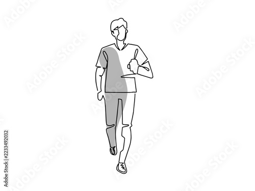 一筆書きのジョギングをするシニア男性のイラスト