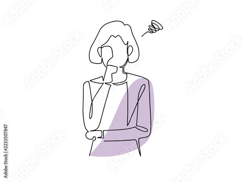 一筆書きの考え事をするシニア女性のイラスト