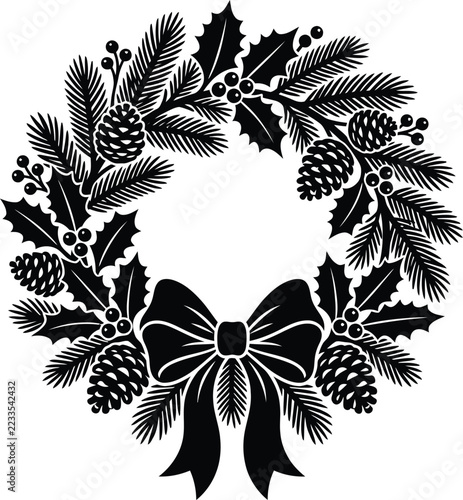 Christmas wreath with pinecones and bow