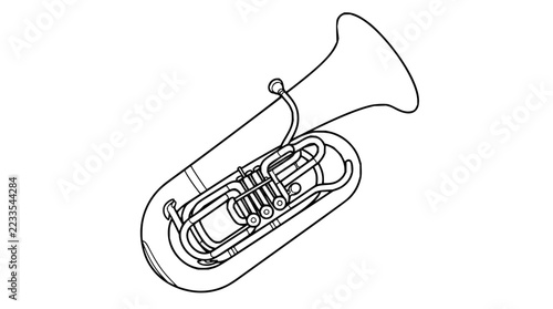 Detailed Line Art Illustration of a Brass Tuba Musical Instrument for Orchestra and Band