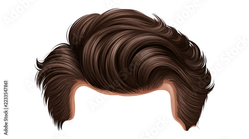 Brown men's hairstyle with layered waves shown as a design resource on a white background