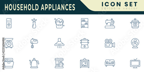 Household Appliances icon set. Editable Stroke Vector Set. Line Icon.