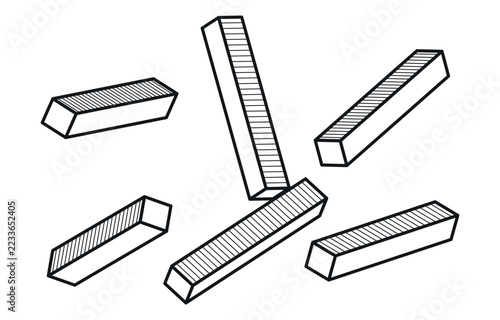 Set of  volumetric rectangular bars with halftone dot textures in pop art style on a white background
