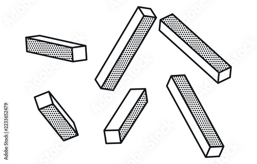 Set of  volumetric rectangular bars with halftone dot textures in pop art style on a white background
