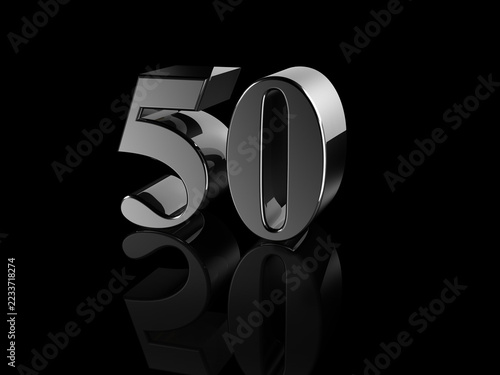 Obraz na plátně 3D metallic number fifty on black background