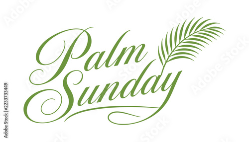 A Palm Sunday faith-based artwork showcasing palm foliage alongside illustrated text and messaging.